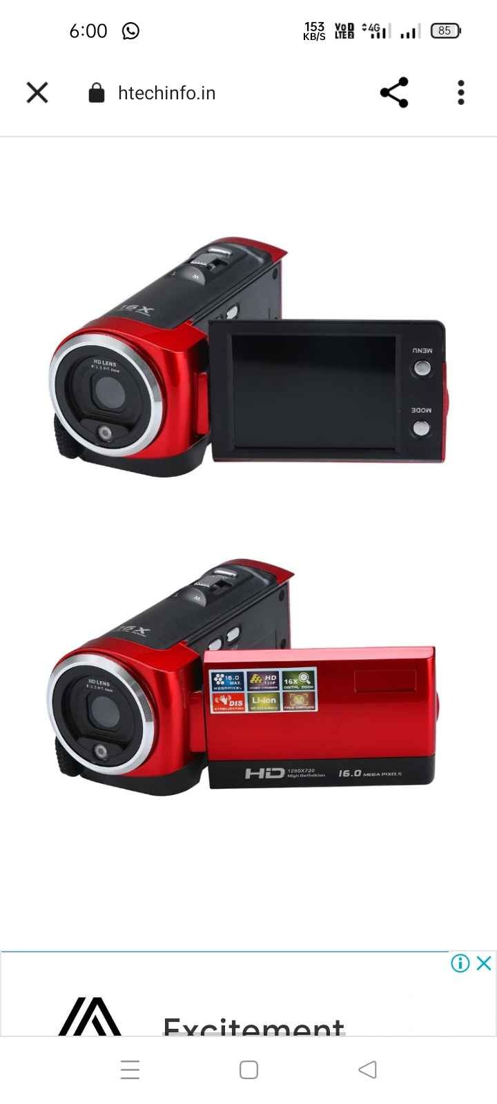 HD 1080P Digital Camera HDV Video Camcorder 16MP 16X Zoom COMS Sensor 270 Degree 2.7 Inch TFT LCD Screen Camera