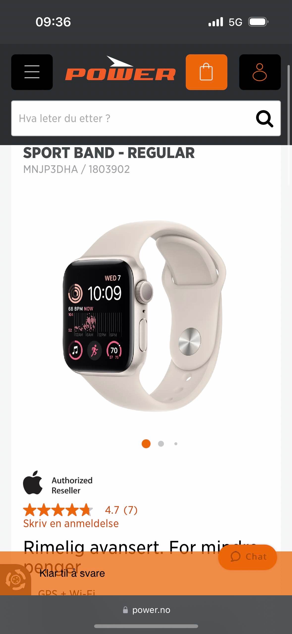 APPLE WATCH SE GPS 40 MM STJERNESKINN ALUMINIUM URKASSE MED STJERNESKINN SPORT BAND - REGULAR - Power.no