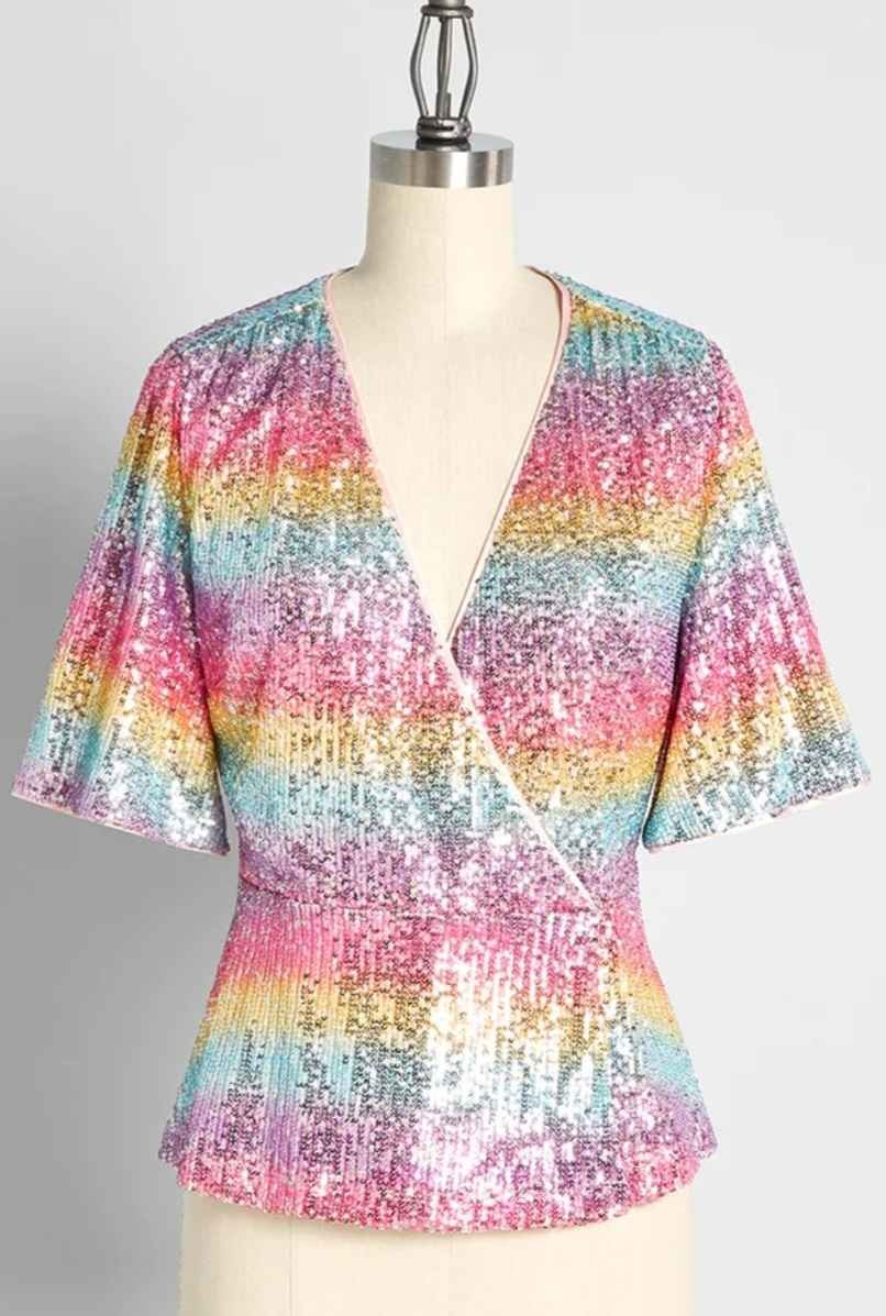 Sparkling Spectrums Surplice Peplum Top