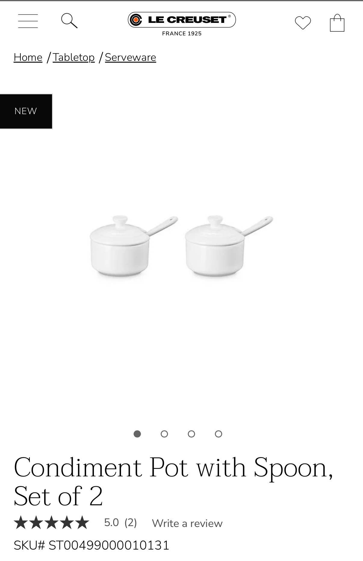 Le Crueset - Condiment pot w/spoon; white, set of 2
