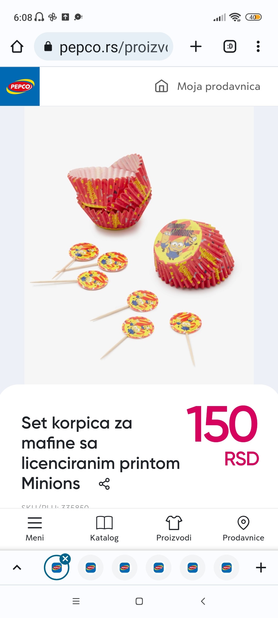 Set korpica za mafine sa licenciranim printom Minions, 150 RSD. PEPCO