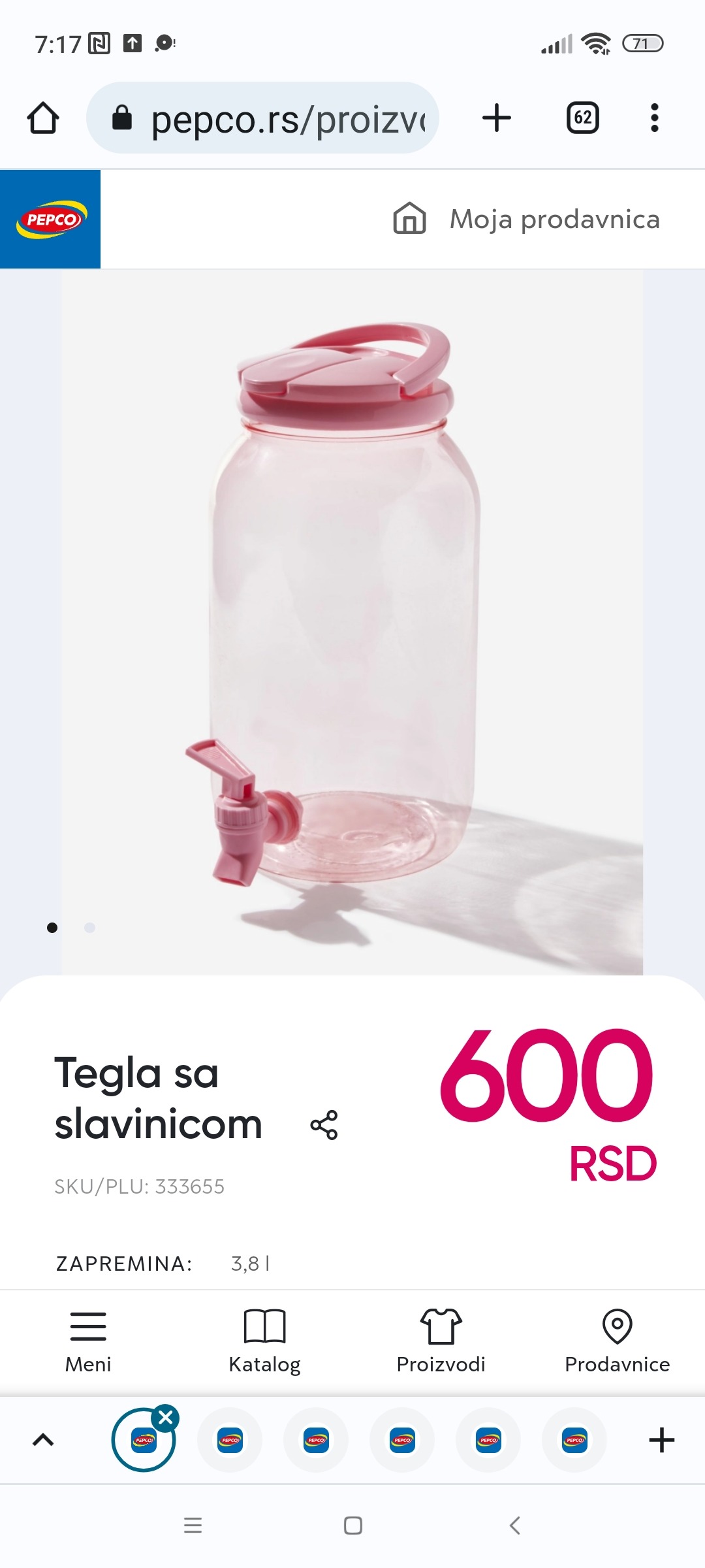 Tegla sa slavinicom za hladne napitke, 600 RSD. Pogledajte više u PEPCU.