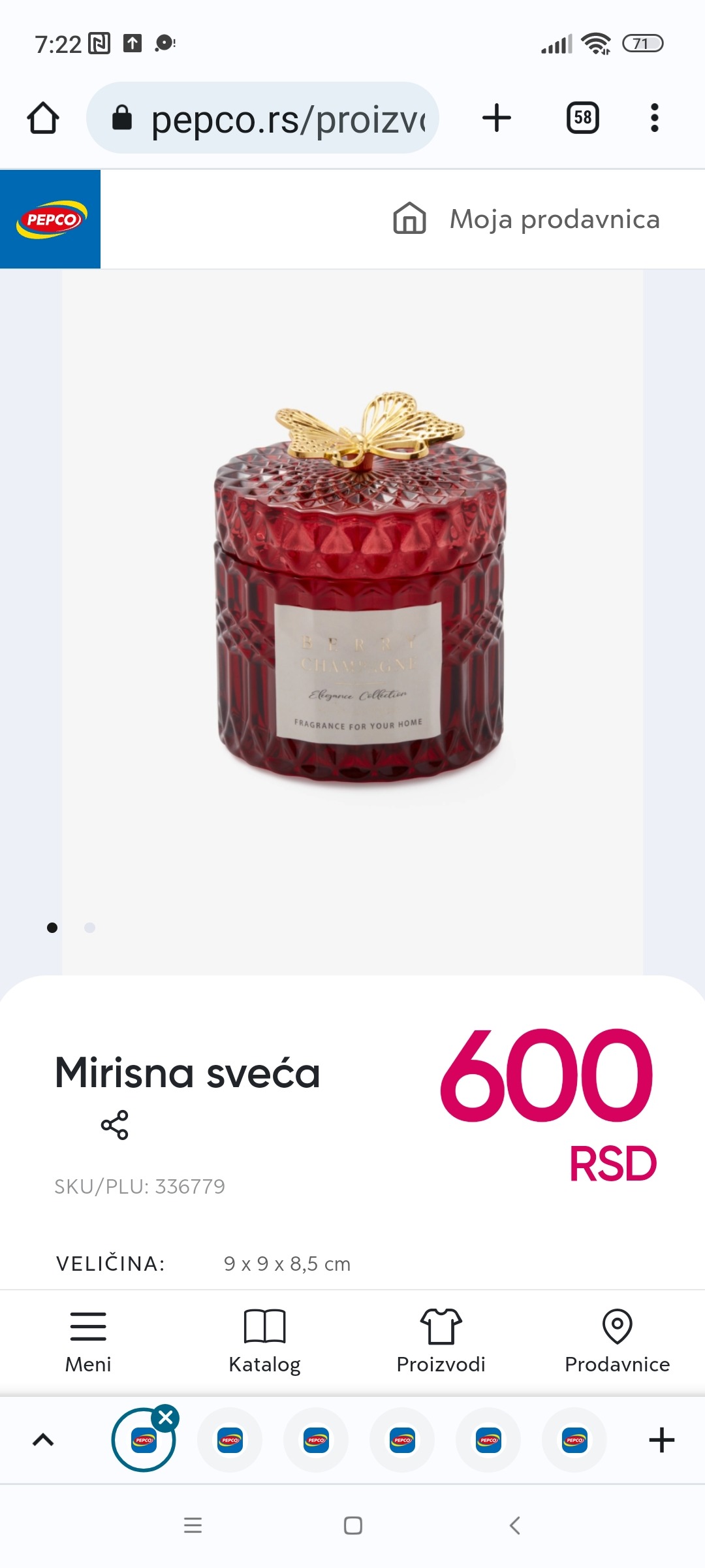 Crvena mirisna sveća, 600 RSD. PEPCO