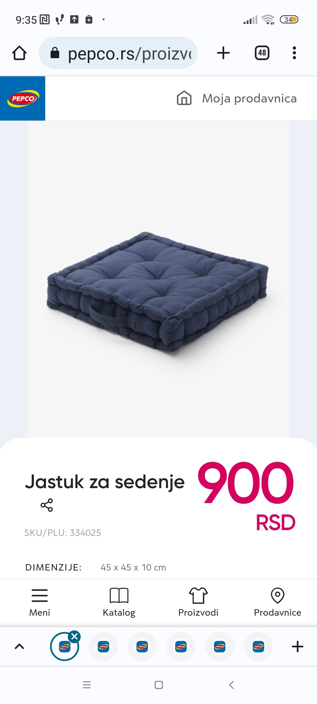 Jastuk za sedenje u tamnoplavoj boji, 900 RSD. Pogledajte više u PEPCU.