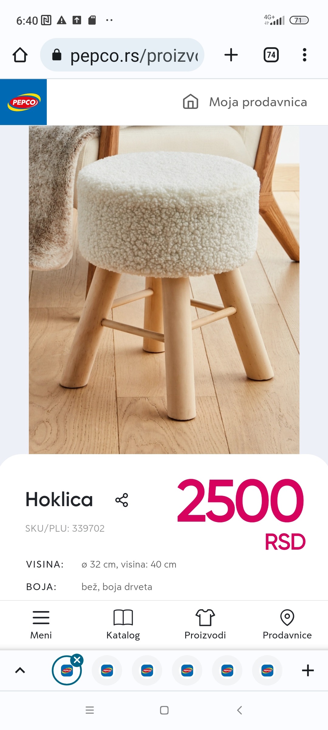 Hoklica na drvenim nogarima, 2500 RSD. PEPCO