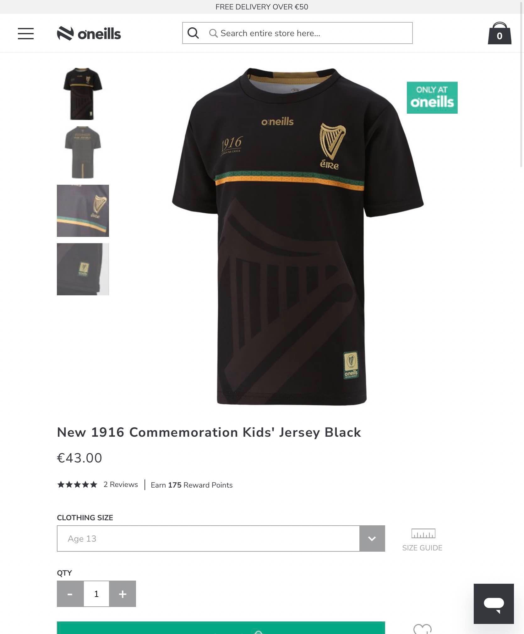 New 1916 Commemoration Kids' Jersey Black