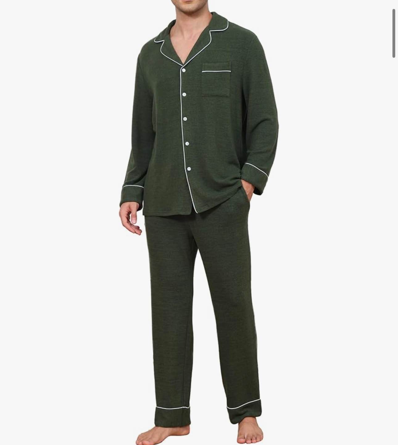 Veseacky Mens Pajamas Set Long Sleeve Soft Pajamas for Men Button Down Sleepwear Pjs Lounge Sets with Pockets (Blue,XL)