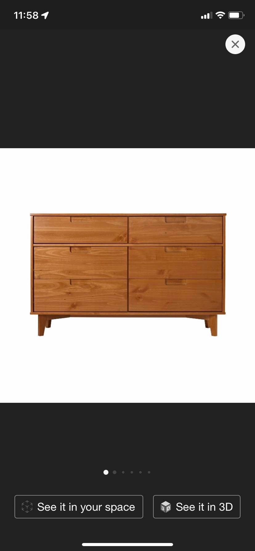 Mid-Century Modern Groove Wood 6 Drawer Dresser Caramel -Saracina Home
