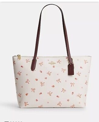 Coach Zip Top Tote Bag With Bow Print