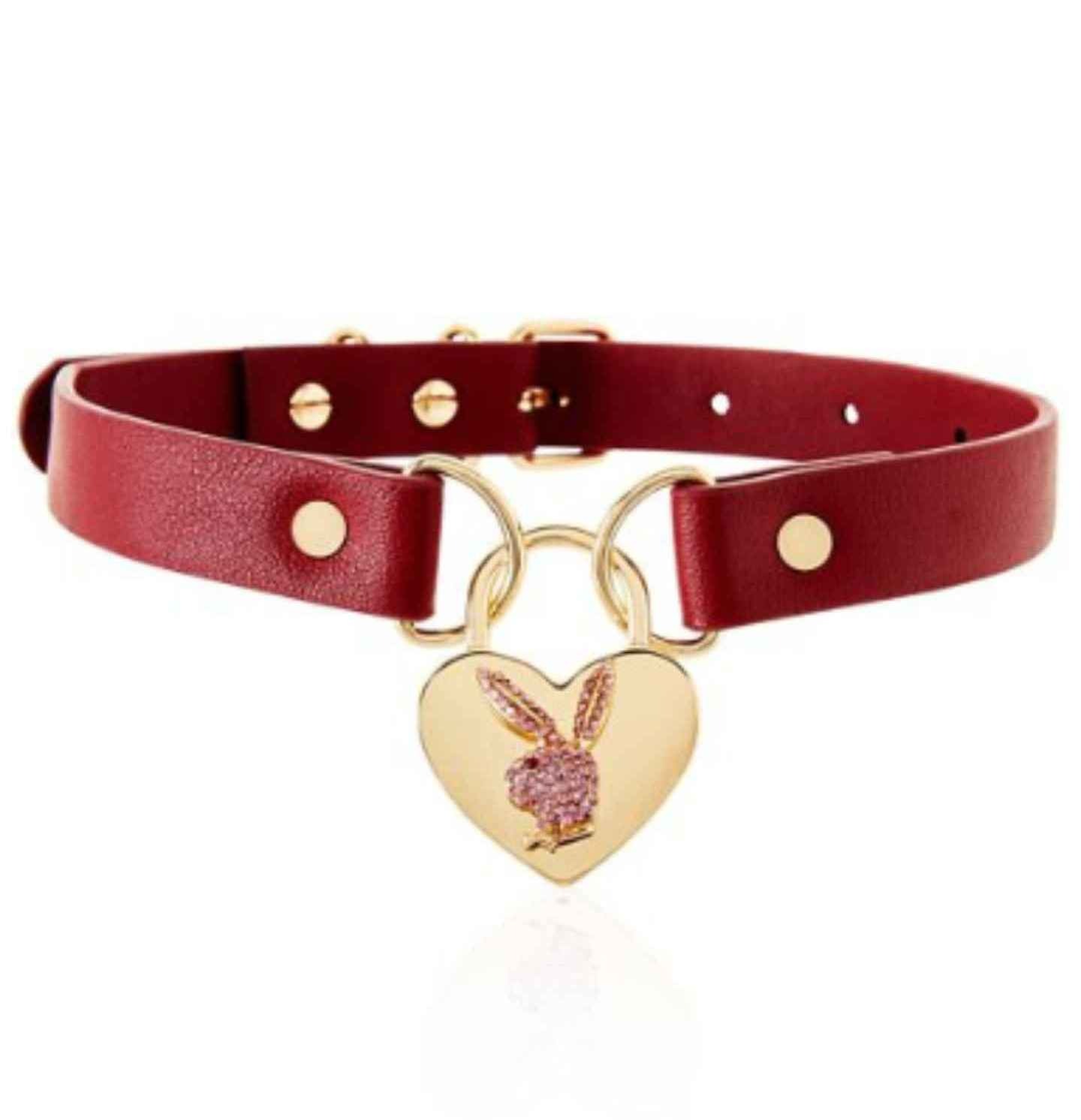 Maroon Playboy Bunny Heart Locket Choker Necklace - Spencer's