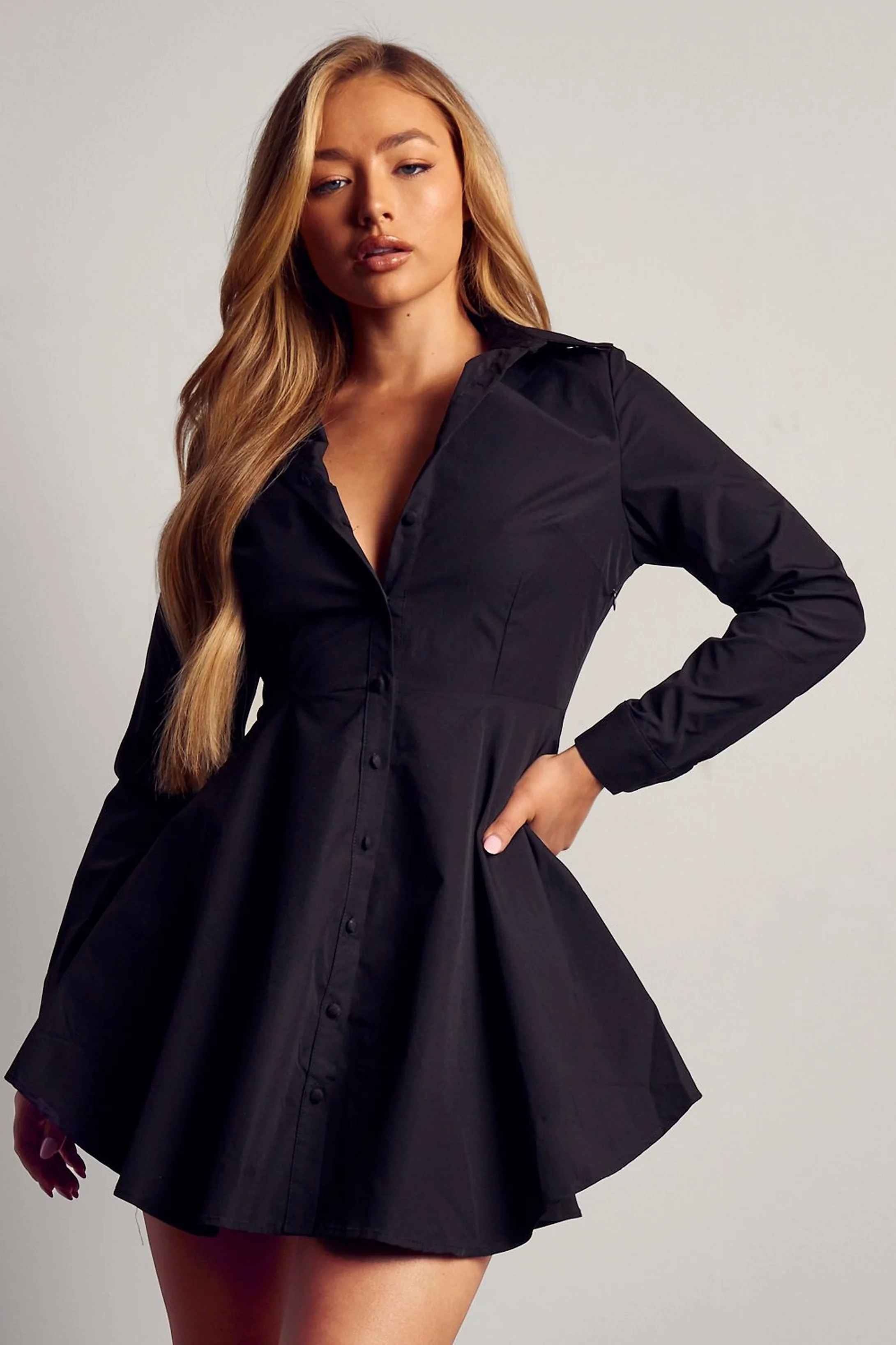 Button Front Skater Shirt Dress