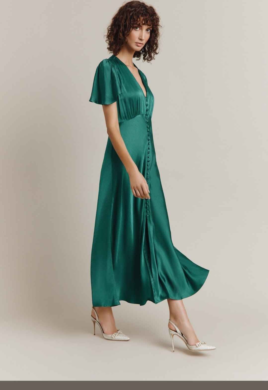Grace Dark Green Satin Midi Dress | Ghost London