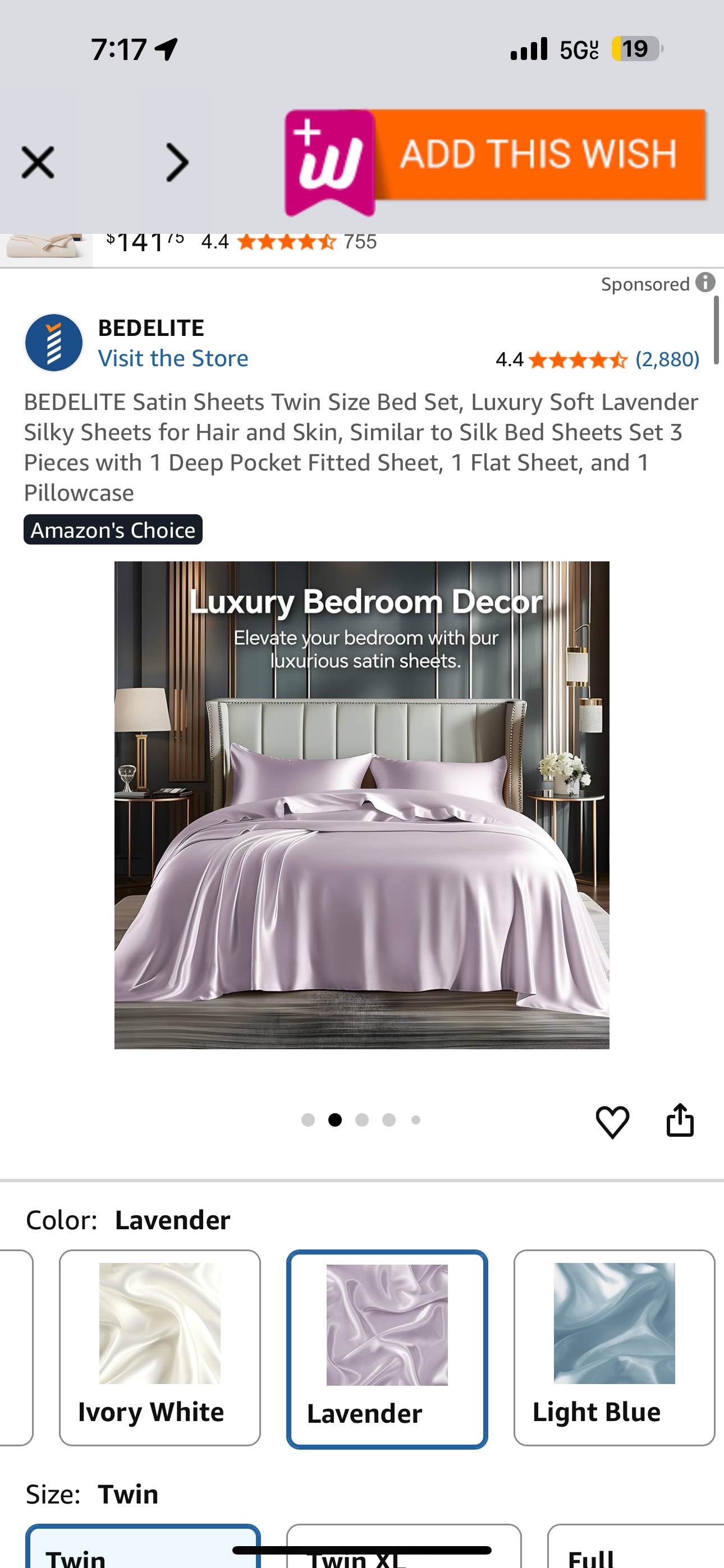 BEDELITE Satin Sheets Twin Size Bed Set, Luxury Soft Beige Silky Sheets for Hair and Skin, Similar to Silk Bed Sheets Set 3 Pieces with 1 Deep Pocket Fitted Sheet, 1 Flat Sheet, and 1 Pillowcase