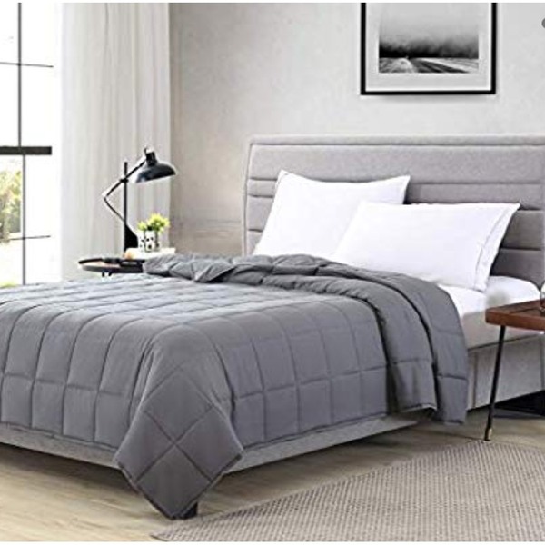 Love's cabin Weighted Blanket 12 lbs for Adults (48''x72'', Grey) 100% Organic Cotton Twin Weighted Blanket with Glass Beads, Extra Soft Heavy Blanket (Anti-Dirty,Anti-mite,Incredible Touch)