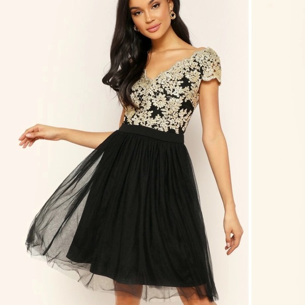 Floral Embroidery Mesh Overlay Dress