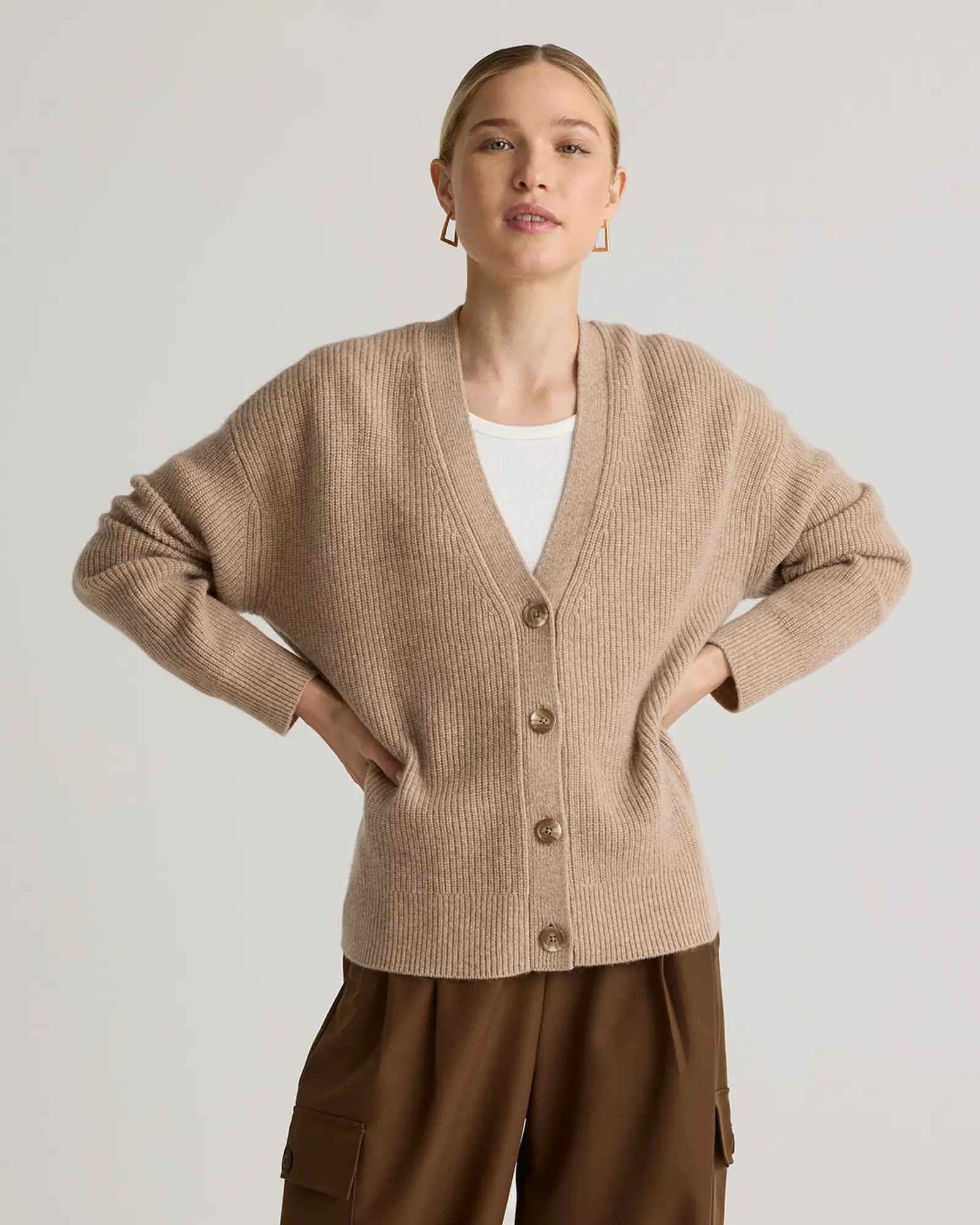 Mongolian Cashmere Fisherman Cropped Cardigan Sweater
