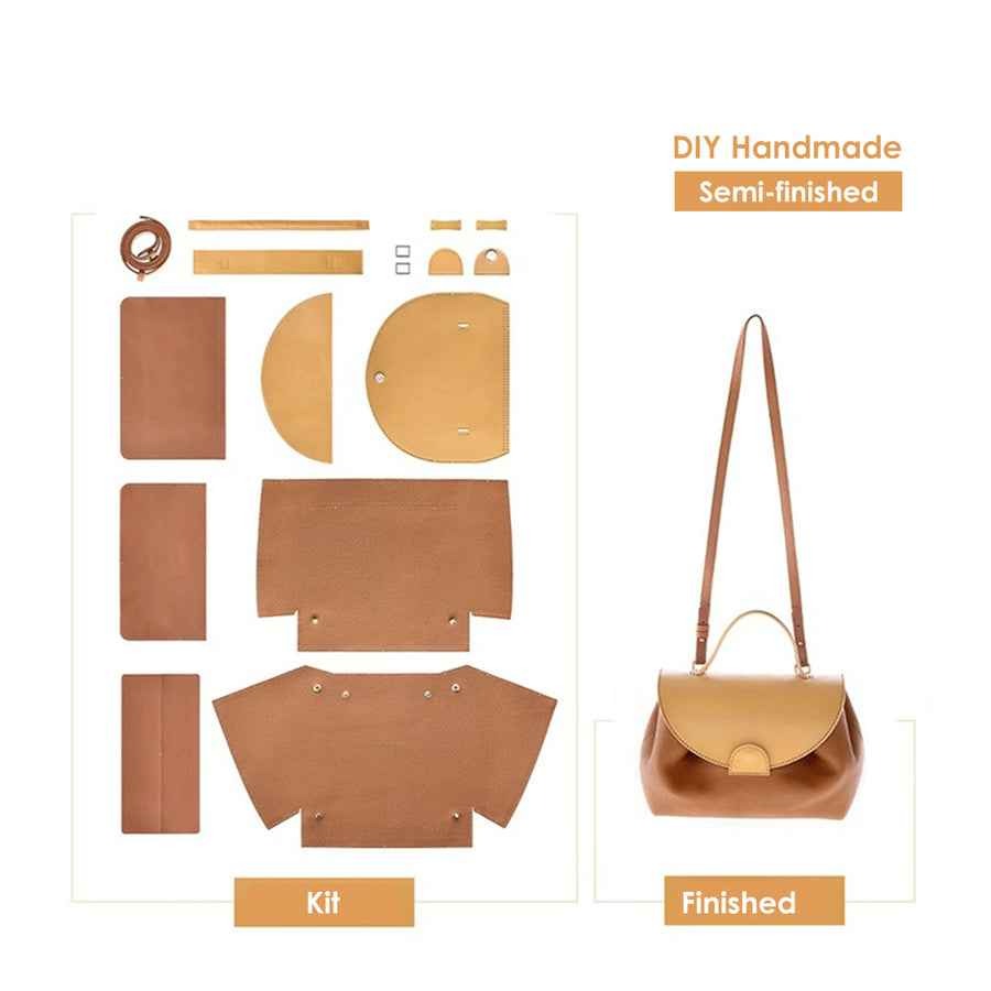 POPSEWING® Top Grain Leather Inspired Smile Bag DIY Kits - Camel (Medium)