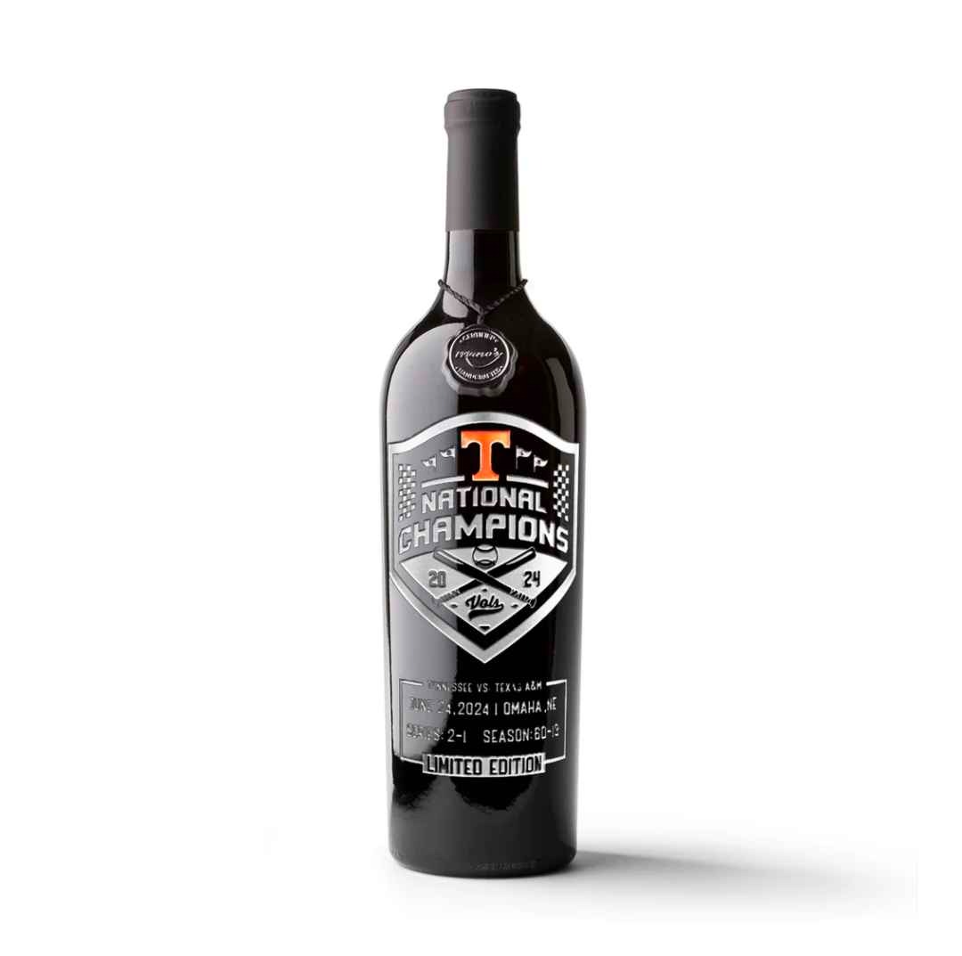 Tennessee 2024 Baseball National Champions Logo Etched Wine