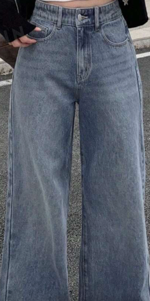 Loose Fit, Wide Leg, Long Length Jeans With Frayed Hem