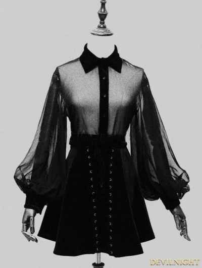 BLACK SEXY GOTHIC LONG SLEEVES BLOUSE FOR WOMEN