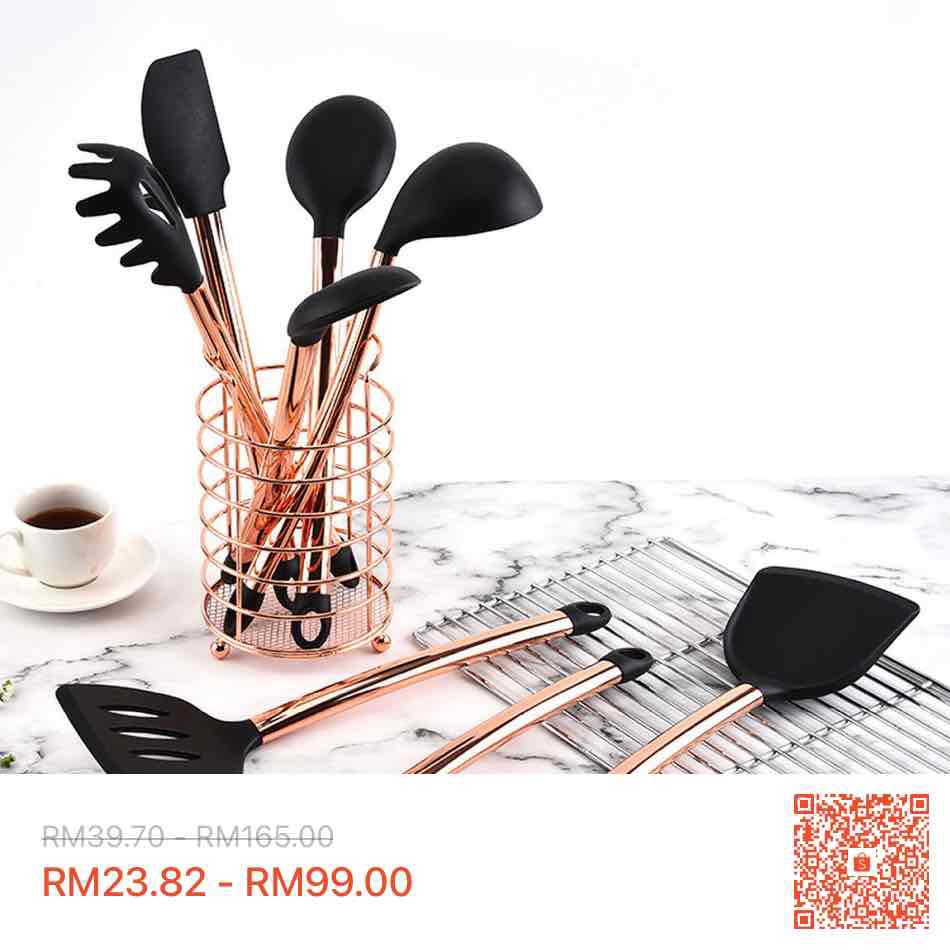 EHONGHONG Rose Gold Kitchen Utensils Set Turners Cream Butter Cake Spatula Mixing Batter Scraper Noodle Soup Shovel Turner Portable Handle