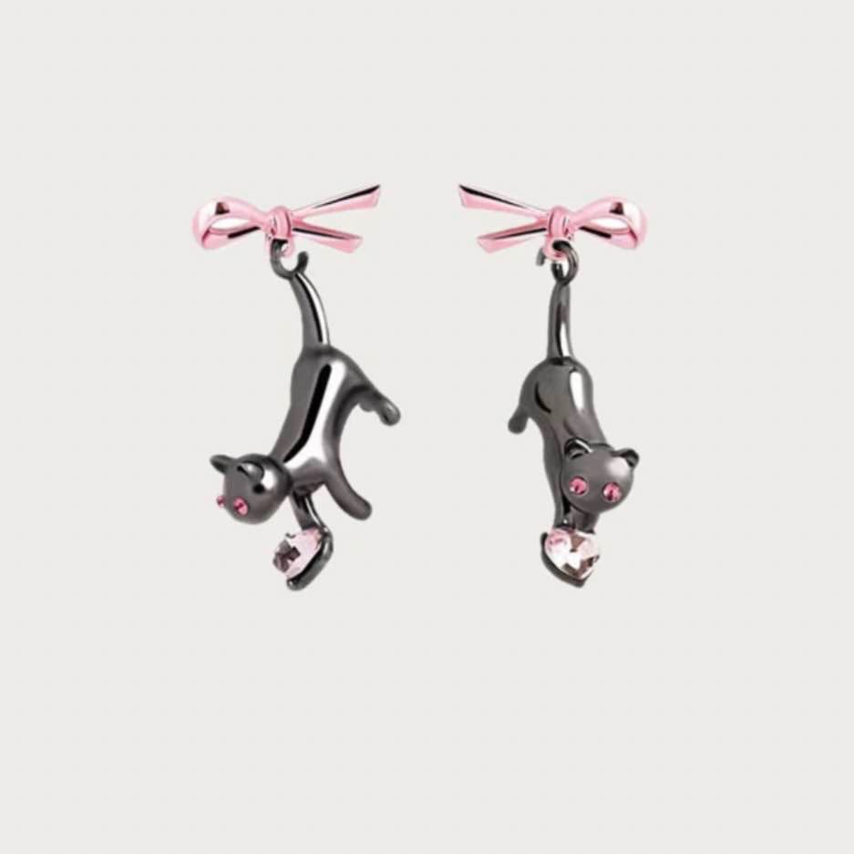 kitty pink bow earring