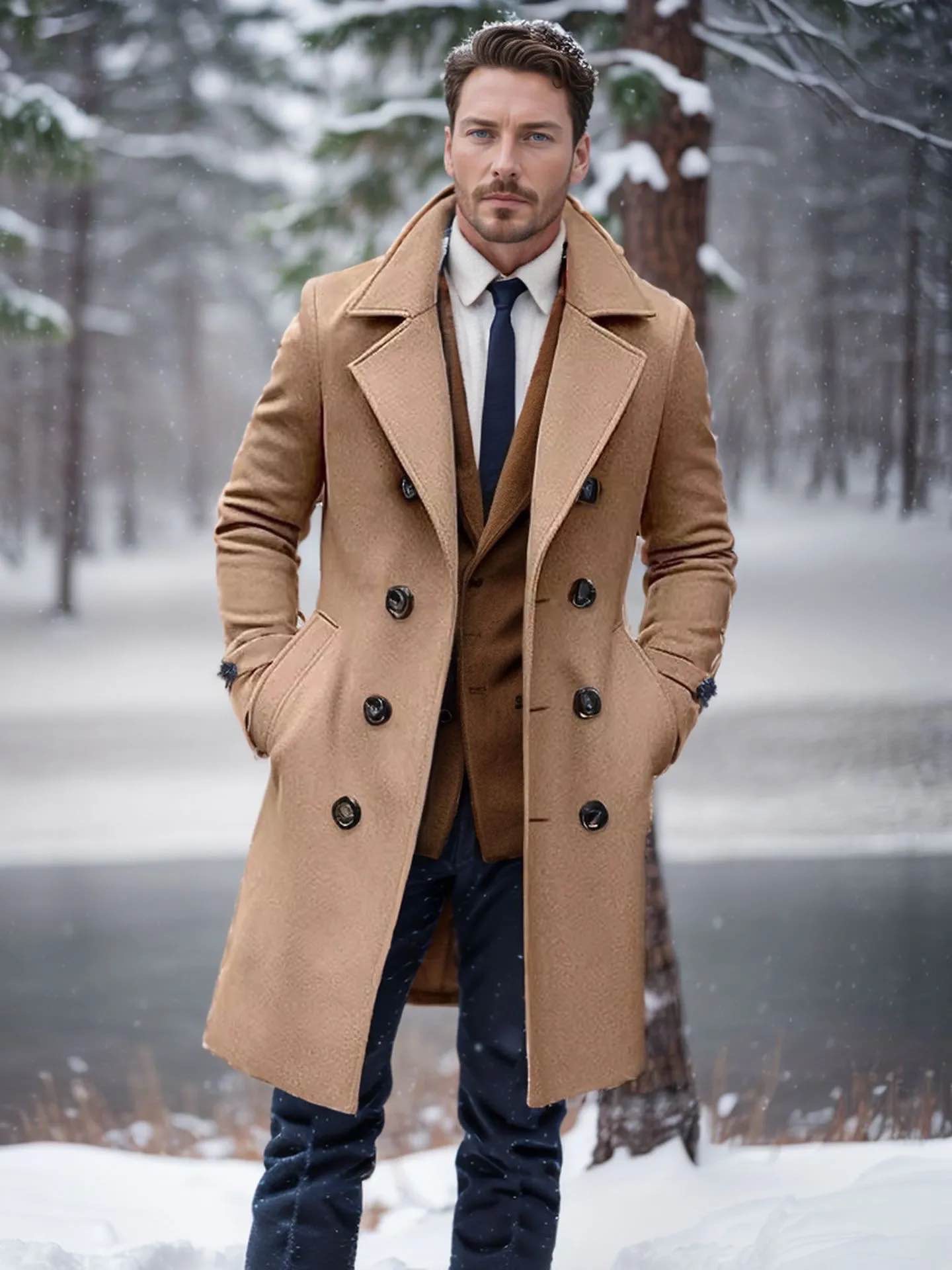 Solid Trench Coats Stylish Wool Peacoat Dressy Casual Business Overcoat Jacket 2024 Winter Clothes