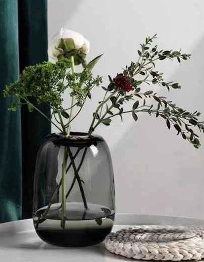 1pc Clear Glass Flower Vase, Transparent Grey Simple Hydroponic Vase For Home Decor