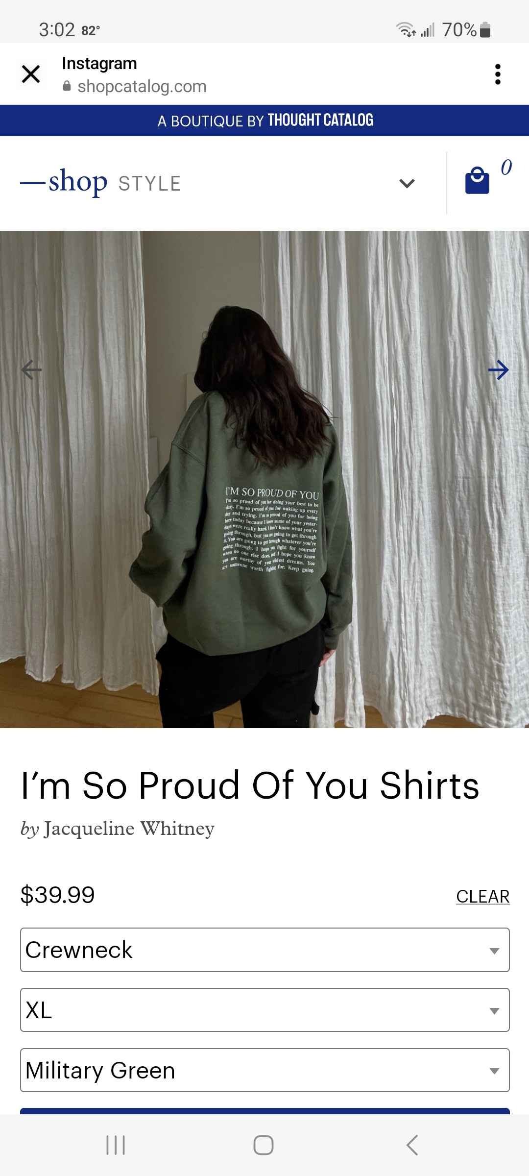"I’m So Proud Of You" Crewneck XL Military Green