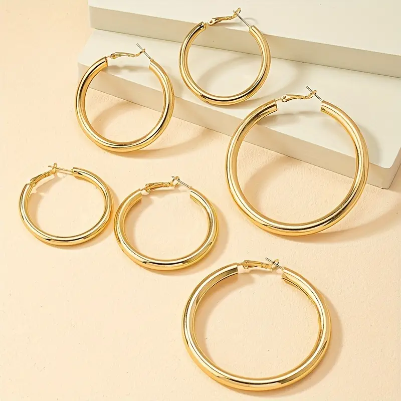6 Pieces Golden Hoop Earrings Elegant Hip Hop Style Alloy Jewelry Exquisite Female Gift Daily Casual | Save More With Clearance Deals | Temu