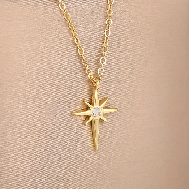 18k Gold Plated Geometric Star Necklace For Women Engagement Wedding Necklace Jewelry Gift - Jewelry & Accessories - Temu