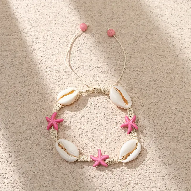 Shell Starfish Shape Beaded Braided Bracelet Adjustable Hand Jewelry Decor For Women